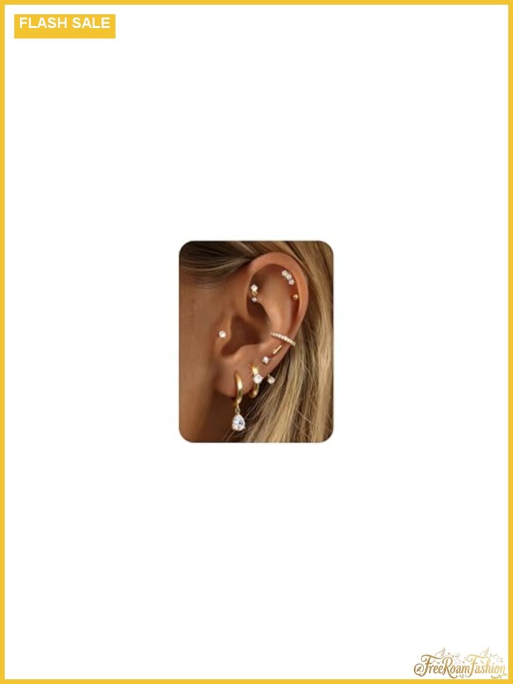 14K Gold Plated Hypoallergenic Earring Stacks Set for Women 9 Pairs